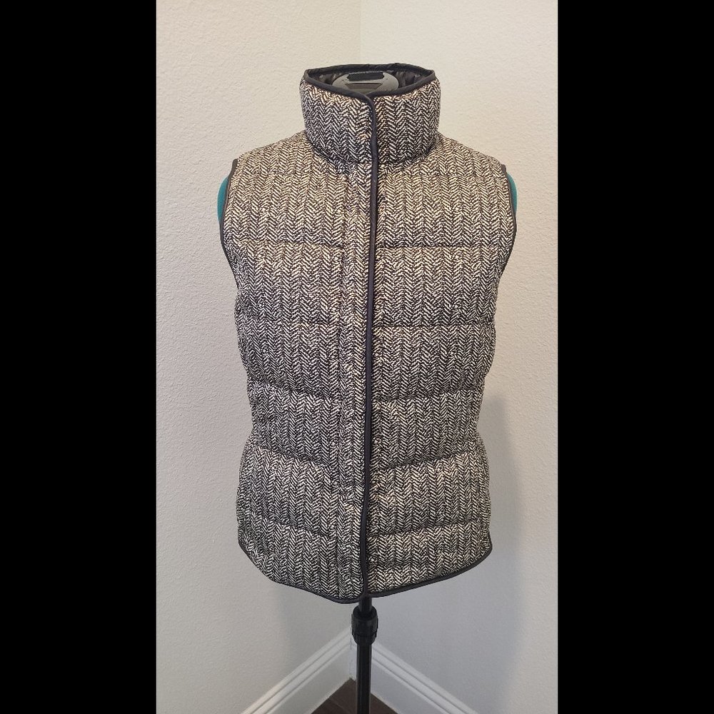 Banana Republic Brown Houndstooth Snap Button Down Filled Quilted Puffer Vest